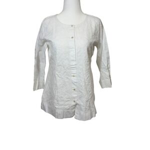Ada Hand Embroidered Chikankari White Cotton Tunic Button Front Boho Top
